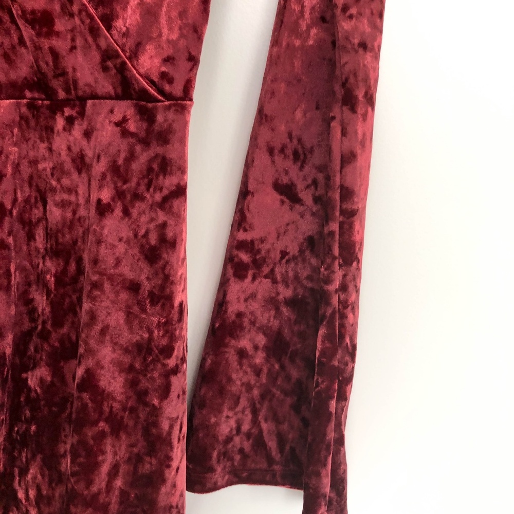 Long Sleeve Red Velvet Dress - Picture 3 of 5